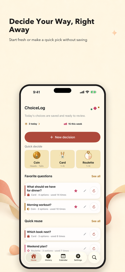 ChoiceLog quick decision start screen