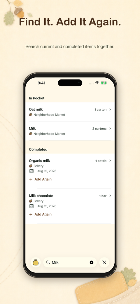 Search finding pending and completed items together and adding one again