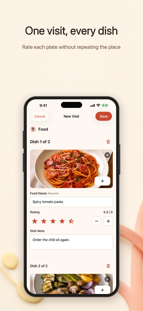 Recording a dish and personal rating