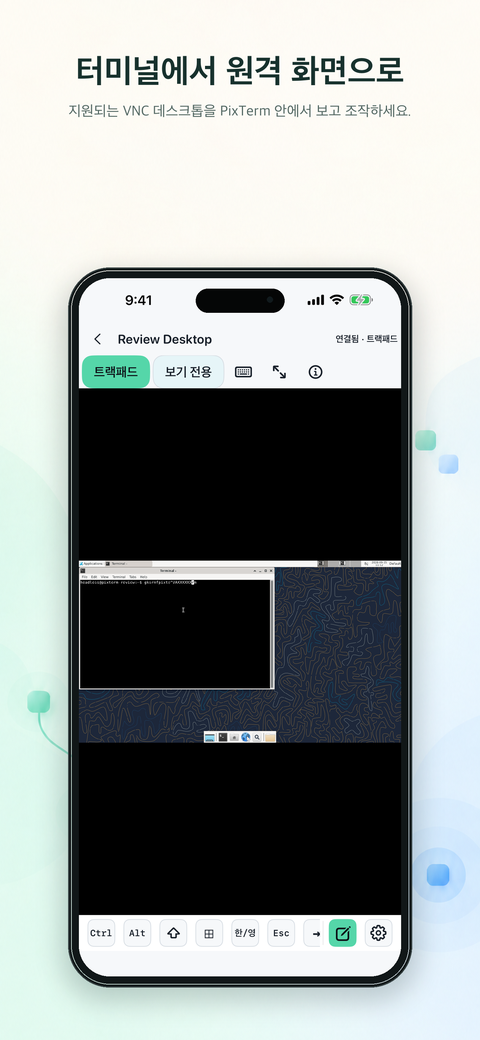 Remote Screen에서 지원되는 VNC 데스크톱을 보고 조작하는 화면
