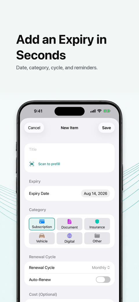 Subscription and document expiry list
