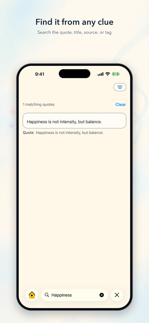 Search finding a quote from its words, title, source, or tag