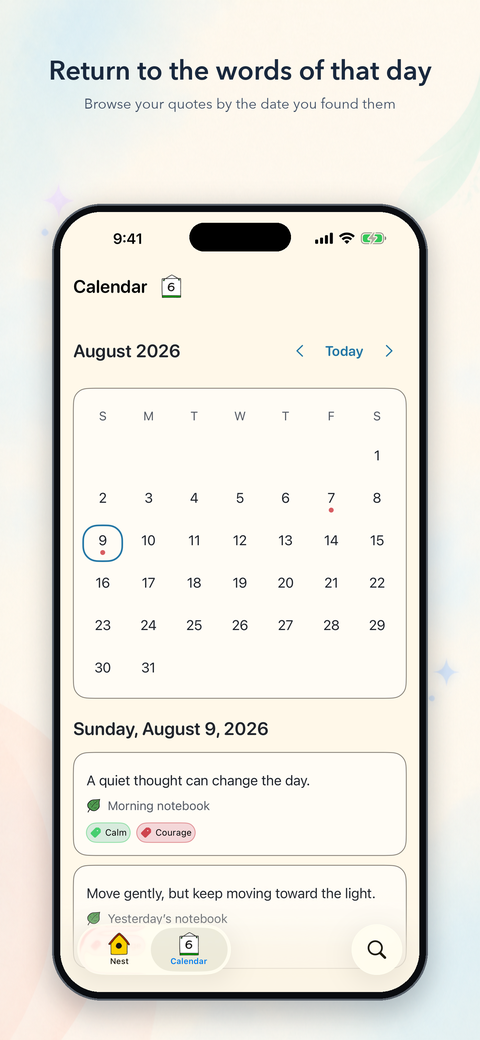 Calendar revisiting quotes by the day they were recorded